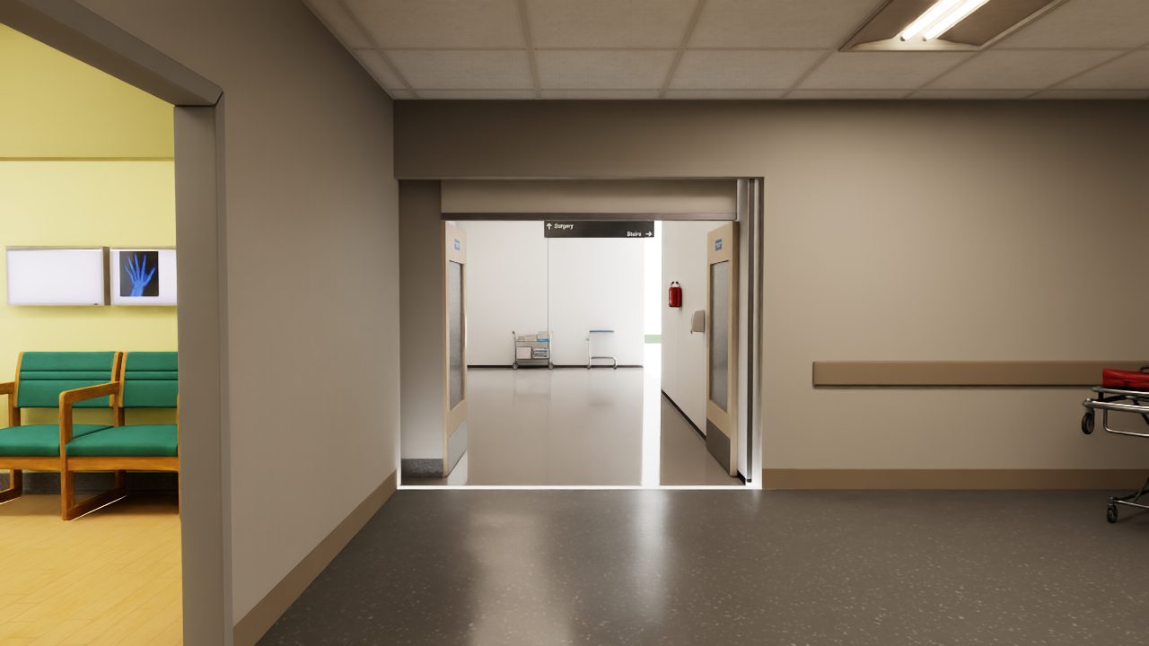 The link corridor from the hospital to the surgical wing