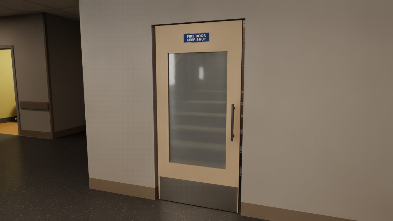 A self-closing stair fire door
